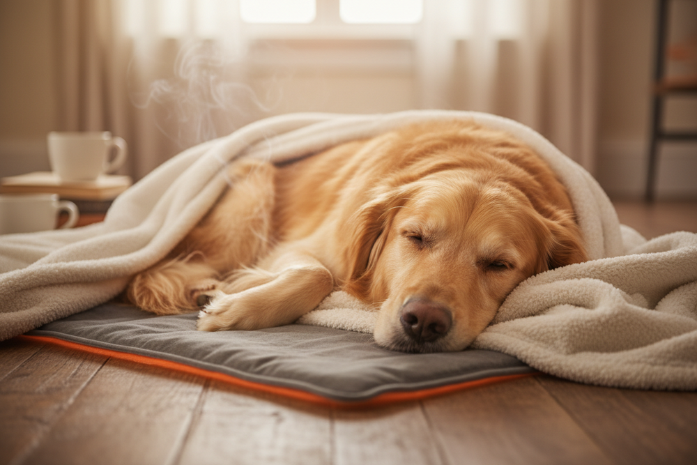  happy dog after heating pad